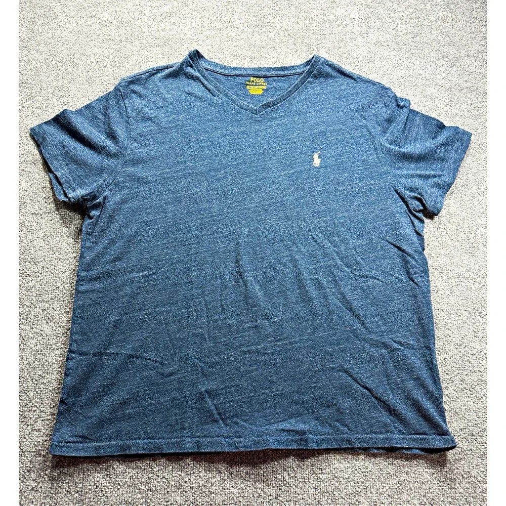 Polo Ralph Lauren Men's XL Blue Embroidered Pony V-Neck Knit T-Shirt Preppy